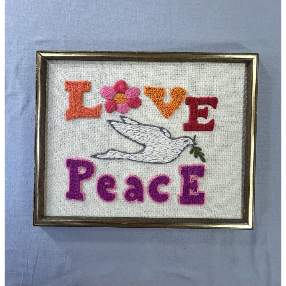 Vintage 70's Needlepoint Paragon Needle craft Love & Peace